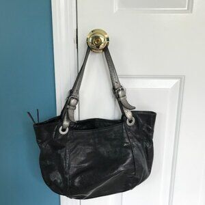 Tano - Italian Black Leather Bag with Silver Leather Handles